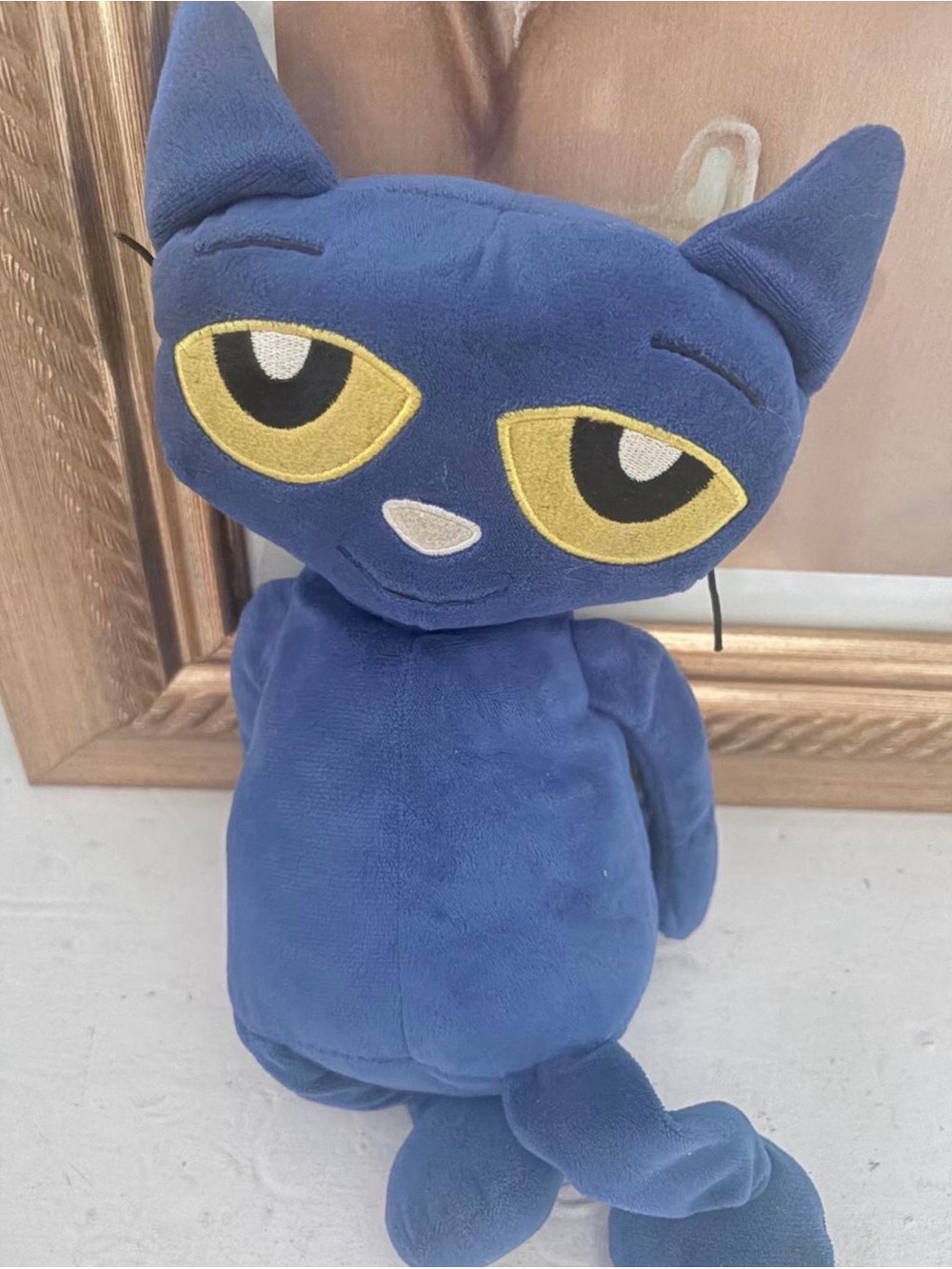 Plush Blue Cat Toy with Yellow Embroidered Eyes - Unbranded